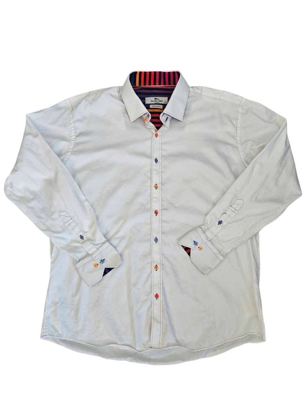 Claudio Lugli‎ Classic Signature White Button Down Colored Buttons Flip Cuff 3XL